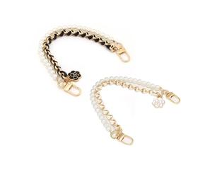 TTPSRY 2pcs Pearl Purse Chain Extender PU Leather Handle Replace Chain Gold Handbag Chain Metal Shoulder Purse Making Supplies Pearl Chain Accessories for Purse Bag Handbag Mobile Case