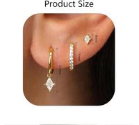 TTPSRY 3 Piece Diamond Shape Huggie Hoop Earrings Set Cubic Zirconia Stud Cartilage Piercing Jewelry Minimalist Elegant Dainty Accessories Women