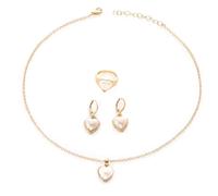 TTPSRY 3 Piece Heart Pearl Jewelry Set Elegant Dangle Earrings Necklace Ring Bridal Wedding Accessories Women Jewelry Collection