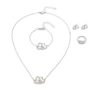 TTPSRY 4 PCS Jewellery Set for Women Necklace Bracelet Earrings Ring Set Cubic Zirconia Double Love Heart Pendant Interlocking Jewellery Christmas Party Gifts for Mum Girls Wife