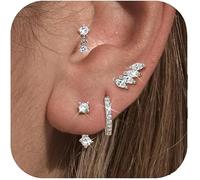 TTPSRY 4 Pieces Earrings Set for Women Zirconia Stud Hoop Clip Stacks Small Tiny Gold Silver Plated Helix Cartilage Huggie Jewellery Gifts Christmas Anniversary Birthday for Girls Ladies