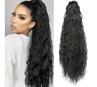 TTPSRY 50cm Womens Wigs Claw Clip Corn Wave Ponytail Realistic Hair Extensions Easy Clip In Style Adding Volume(Black)