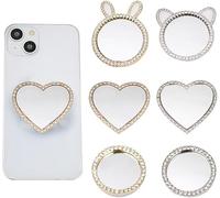 TTPSRY 6 Pack Crystal Mirror Phone Grip Stand Set Heart Bunny Cat Ear Round Shapes Expanding Socket Holder Collapsible Airbag Mount Finger Grip Kickstand
