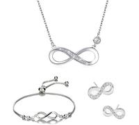 TTPSRY Bijoux Femme Infini Set with Collier Bracelet and Boucles d'Oreilles Ensemble Argent Parures pour Bijoux Femme Cristal Set Cadeau