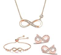 TTPSRY Bijoux Femme Infini Set with Collier Bracelet and Boucles d'Oreilles Ensemble Argent Parures pour Bijoux Femme Cristal Set Cadeau, Taglia unica, Metal, No Gemstone