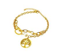 TTPSRY Bracelets for Womens Tree Pendant Pearl Bracelet Individuality Jewellery Ideal for Everyday and Party Wear(Gold)