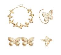 TTPSRY Butterfly Jewelry Set Metallic Statement Necklace Bracelet Ring Earrings Elegant Women Accessories