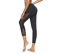 TTPSRY Capris Leggings for Women High Waisted Soft Tummy Control Yoga Tights Pants with Inner Pocket Mesh Trim Sports Gym Workout Running Pants (L) Black