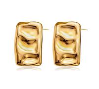 TTPSRY Earrings for Women Geometric Rectangle Stud Earrings Irregular Hammered Chunky Statement Square Earrings Jewelry for Daily Wear and Party Gifts (Gold)