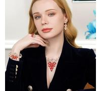 TTPSRY Elegant Crystal Necklace Earrings Bracelet Ring Bridal Wedding Party Costume Jewelry Sets for Women (Red)