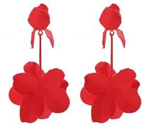 TTPSRY Flower Dangle Earrings Long Drop Earrings Exaggerated Petal Earrings Large Boho Earrings Jewelry for Women and Girls Outfit Party Prom Accessories(Red)