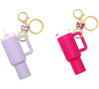 TTPSRY Keychain Stanley Ice Cup Lip Balm Holder Keyring with Butterfly pendant Durable Resin Material Perfect for Outdoor Travel and Everyday Use(Light purple + pink)