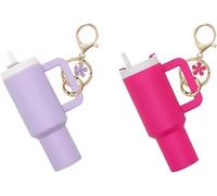 TTPSRY Keychain Stanley Ice Cup Lip Balm Holder Keyring with Floral Charm Durable Resin Material Perfect for Outdoor Travel and Everyday Use(Lilac + red rose)