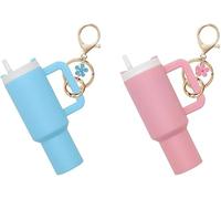 TTPSRY Keychain Stanley Ice Cup Lip Balm Holder Keyring with Floral Charm Durable Resin Material Perfect for Outdoor Travel and Everyday Use(Pink + blue)