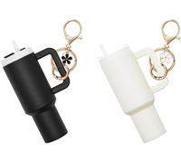 TTPSRY Keychain Stanley Ice Cup Lip Balm Holder Keyring with Floral Charm Durable Resin Material Perfect for Outdoor Travel and Everyday Use(Black + cream)