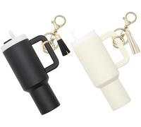 TTPSRY Keychain Stanley Ice Cup Lip Balm Holder Keyring with Tassel pendant Durable Resin Material Perfect for Outdoor Travel and Everyday Use(Black + white)