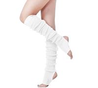 TTPSRY Leg Warmers for Women Knit Stirrup Long Ribbed Leg Warmer High Footless Knitted Thigh Socks Knee Warmer Over Knee Footless Socks for Yoga Ballet Dance(White,50cm)