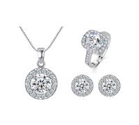 TTPSRY Round Halo Cubic Zirconia Jewelry Set Elegant Crystal pendant Necklace Stud Earrings Ring Wedding Bridal Collection