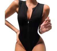 TTPSRY Sexy Bodysuit for Women Zipper Mock V Neck Sleeveless Tank Tops T Shirts Jumpsuit Basic Fit Crew Neck Body Suits Clothing (S)