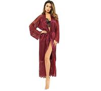 TTPSRY Silk Robes Long Satin Dressing Gown for Women UK Lace Trim Sexy Kimono Bathrobe Bride Bridesmaids Nightdress V-Neck Long Sleeve Soft Full Length Sleepwear Nightgown (Red, 2XL)
