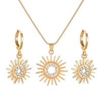 TTPSRY Sunbeam Jewellery Set Gold Tone Necklace Earrings Pendant Women's Jewellery Elegant Radiation Wreath Sun Shape, Einheitsgröße, Alloy Steel, Alloy