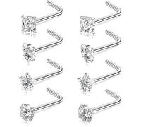 TTPSRY Surgical Steel Nose Piercing Star Square Heart Round Crystal L Bar Nose Cartilage Ornament