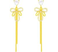 TTPSRY Women's Bow Earrings Gold Heart Crystal Rhinestone Tassel Long Hanging Earrings Elegant Fashion Jewellery Gift Wedding Party Everyday