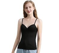 TTPSRY Women's Camisole Built-in Bra Cami V-Neck Vest Tank Top Sleeveless Shirt Adjustable Spaghetti Strap Undershirt (Black/L)