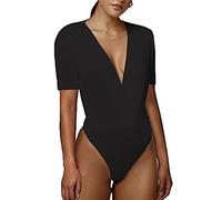 TTPSRY Women's Short Sleeves Bodysuit Sexy Deep V Neck Tank Tops Stretch Blouse Tops Going Out Jumpsuit Leotard Outfit Clubwear (Black/L)
