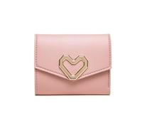 TTPSRY Women's Small Trifold Snap Heart Smooth Soft PU Leather Multiple Card Slots Many Compartments Cute Short Coin Purse Birthday Gift, pink