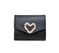 TTPSRY Women's Small Trifold Snap Heart Smooth Soft PU Leather Multiple Card Slots Many Compartments Cute Short Coin Purse Birthday Gift, Black