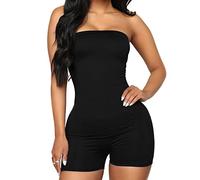 TTPSRY Women's Strapless Unitard Bodysuit One Piece Sleeveless Short Rompers Jumpsuit Black Bodycon Tank Top Outfits (Black/L)