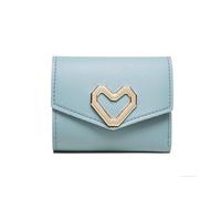 TTPSRY Women's Trifold Short Heart Button PU Leather Large Capacity Small Wallet Multiple Card Slots Wallet The Color Is Very Beautiful, blue