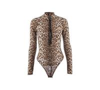 TTPSRY Women's Turtle Neck Bodysuit Long Sleeve Ladies Soft Stretchy Tops Leopard Print Slim Fit Sexy V Neck Zip Front Leotard Jumpsuit Perfect Wear for Casual Dance Partywear