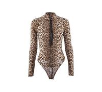 TTPSRY Women's Turtle Neck Bodysuit Long Sleeve Ladies Soft Stretchy Tops Leopard Print Slim Fit Sexy V Neck Zip Front Leotard Jumpsuit Perfect Wear for Casual Dance Partywear (S)