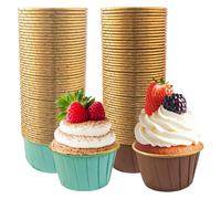 TTQiAnJ 100 Pcs Cupcake Cases,Greaseproof Foil Baking Cups,Thick Muffin Cases Metallic Cake Cups for Weddings Birthdays Party (Brown/Green)