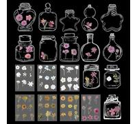TTQiAnJ 46 Pcs Transparent Dried Flower Bookmarks Set,Waterproof Handmade Beautiful Flower Page,Pressed Flower Wishing Bottle Bookmark with 180Pcs Flowers Sticker for DIY Crafts