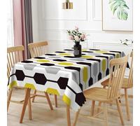 TTQYFNM 54x86inches Mid Century Modern Rectangle Tablecloth Yellow Grey Black Geometric Pattern Table Cloth Waterproof Fabric Table Cover for Home Kitchen Dining Room Living Room Indoor Outdoor Use
