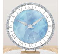 TTQYFNM 5x5ft Crystal Clock Round Backdrop Cover Luxury Silver and Blue Clock Circle Background for Photography Girls Newborn Baby Shower Women Birthday Party Decorations Photo Studio Props