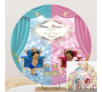 TTQYFNM 7.5x7.5ft Royal Prince or Princess Gender Reveal Round Backdrop Cover Pink or Blue Boy or Girl Welcome to Gender Royal Party Photography Background for Newborn Baby Shower Party Decor Banner