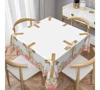 TTQYFNM 70x70inches He is Risen Square Tablecloth Easter Christian Cross Pink Floral Bordered Table Cover Spillproof Oilproof Fabric Table Cloth for Home Kitchen Dining Room Spring Holiday Decoration