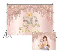 TTQYFNM 9x6ft 50th Birthday Backdrop Pink Rose Gold Dripping Glitter Crown Diamonds 50 & Fabulous Photography Background for Women Happy 50th Birthday Party Supplies Banner Cake Table Decorations