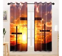 TTQYFNM Jesus Christ Cross Blackout Curtains for Bedroom Living Room Three Crosses on The Mountain Wisdom Lights Sunset Window Drapes Easter Christian Church Event Party Decor 2 Panel Set,52x84inch