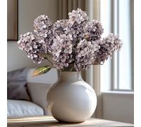 Ttranewsoo Hydrangea Artificial Flowers, 1 Count, 3.54 x 3.54 x 23.6 Inches, Realistic/Natural, Hydrangea, Grayish Purple, Wedding And Engagement, Silk, Indoor, Oval, Vase Included