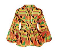 ttricche African Ankara Print Womens Tops Fashion Asymmetric Puff Long Sleeve Tops Ruffle Hem Party Casual Swing Top (Yellow,3XL,3XL)