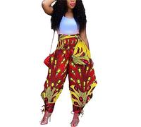 ttricche Ankara Printed Trousers Women's African Loose Harem Pants African Casual Long Pants (Red,S,S)