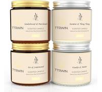 TTRWIN Scented Candles Gift Set, 4 Pack Natural Soy Candles: Jasmine & Ylang Ylang, Sandalwood & Patchouli, Fir & Cedarwood, Vanilla & Amber, Aromatherapy Gift for Christmas Birthday Mother's Day