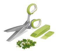 Ttsam Herb Cutter Scissors 5 Blade Scissors Kitchen Multipurpose Cutting Shear With 5 Stainless Steel Blades & Safety Cover & Cleaning Comb Cilantro Scissors (Green