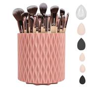 TTSTOIEE Set of 18 Cosmetic Brushes, Cosmetic Brushes with Rotary Storage Bucket, Sponge Set, Practical Makeup Tools and Powder Cans with Case, Bamboo Handle Pink