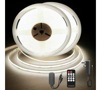 TTWAY COB LED Strip 15M, Dotless LED Lighting Strip with Remote and Power Supply, DC24V, CRI 92+, 8mm Width, Dimmable Continuous LED Strip Lights for Bedroom. Natural White, 4000K (2x7.5m)